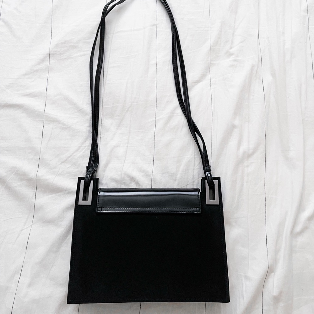 Vintage Shoulder Bag Women Medium Black Patent Shoulder Bag Glossy Purse Formal